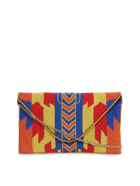 

Diwaah Red & Yellow Beaded Envelope Clutch