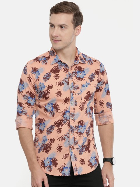 

IMYOUNG Men Peach-Coloured Slim Fit Printed Casual Shirt