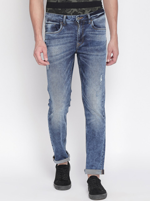 

SF JEANS by Pantaloons Men Blue Slim Fit Mid-Rise Low Distress Stretchable Jeans