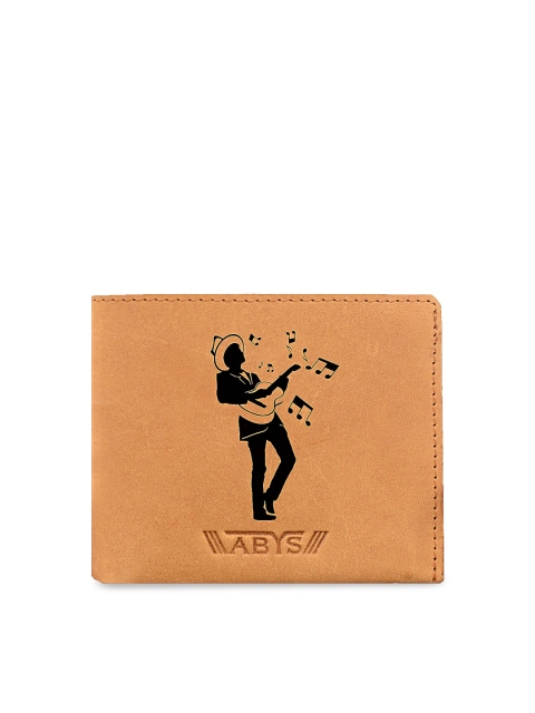 

ABYS Men Tan Brown Printed Two Fold Leather Wallet