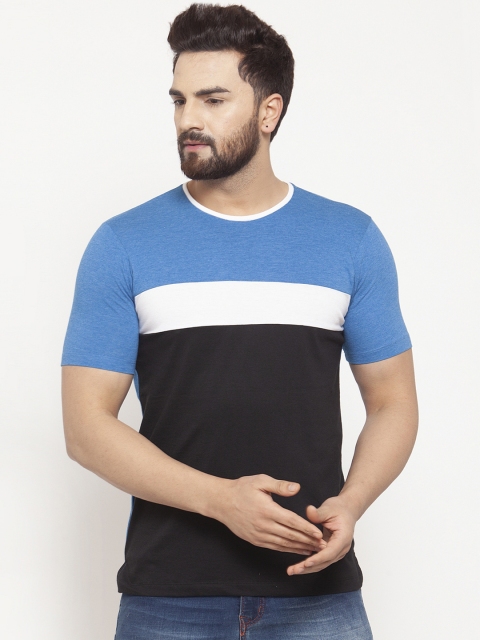 

Kalt Men Blue & Black Colourblocked Round Neck T-shirt