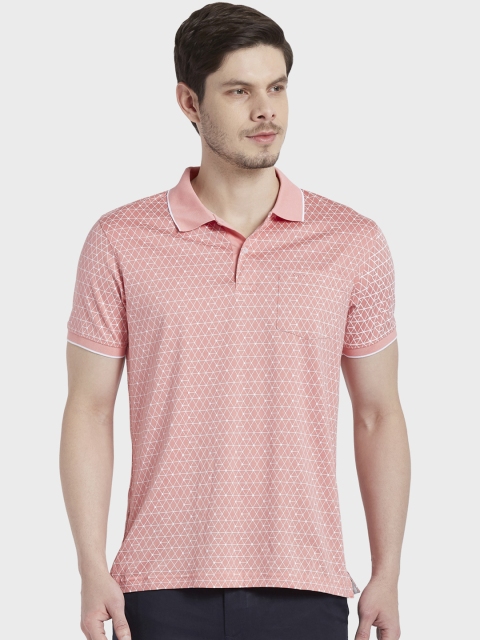 

ColorPlus Men Peach-Coloured & White Printed Polo Collar T-shirt