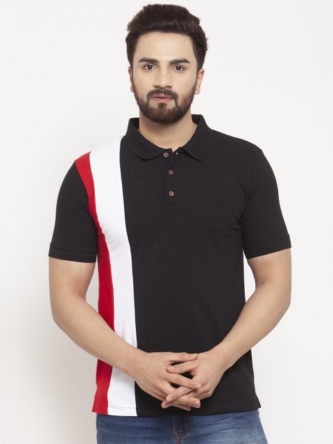 

Kalt Men Black Colourblocked Polo Collar T-shirt