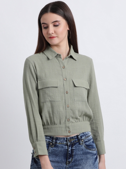 

Zink London Women Olive Green Solid Shirt Style Top