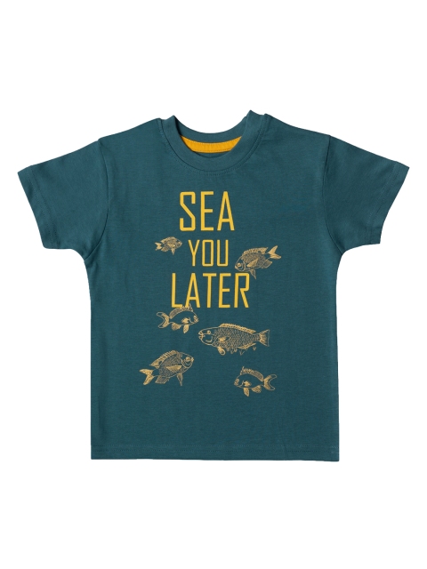 

Kid Studio Boys Teal Blue Printed Round Neck T-shirt