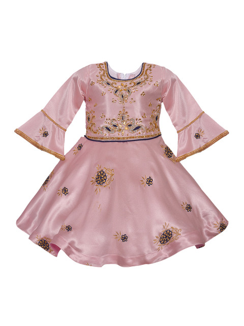 

Wish Karo Girls Pink Embellished Silk Fit and Flare Dress
