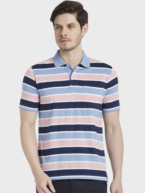 

ColorPlus Men Blue Striped Polo Collar T-shirt
