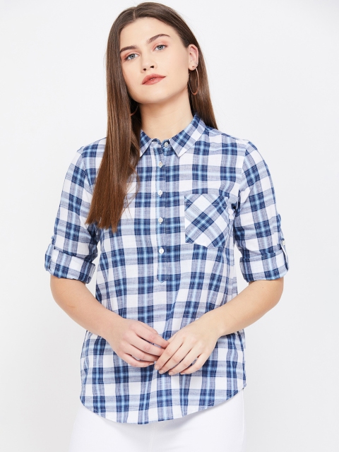

Fame Forever by Lifestyle Women Blue & White Regular Fit Checked Casual Shirt