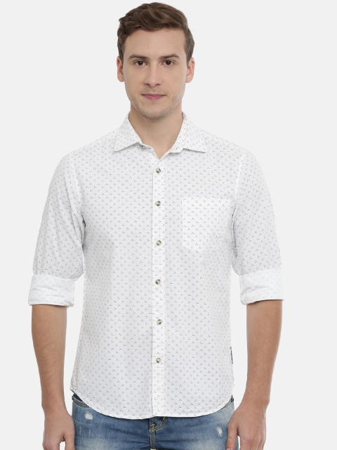 

IMYOUNG Men White Slim Fit Printed Casual Shirt