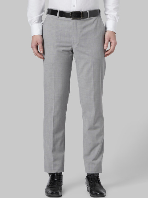 

Park Avenue Men Grey Regular Fit Self Design Formal Trousers