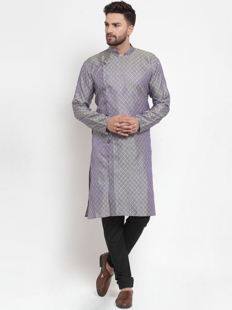 

Jompers Men Silver-Toned & Black Woven Design Kurta with Churidar