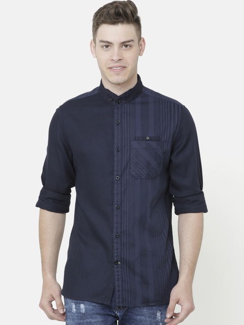 

AweTRend Men Navy Blue Slim Fit Striped Casual Shirt
