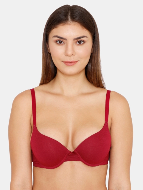 

Zivame Red & Red Solid Underwired Lightly Padded Push-Up Bra