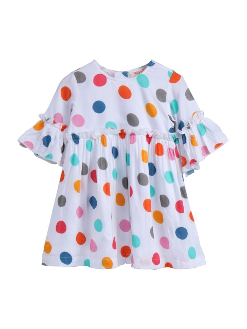 

Hugsntugs Girls White Printed Fit and Flare Dress