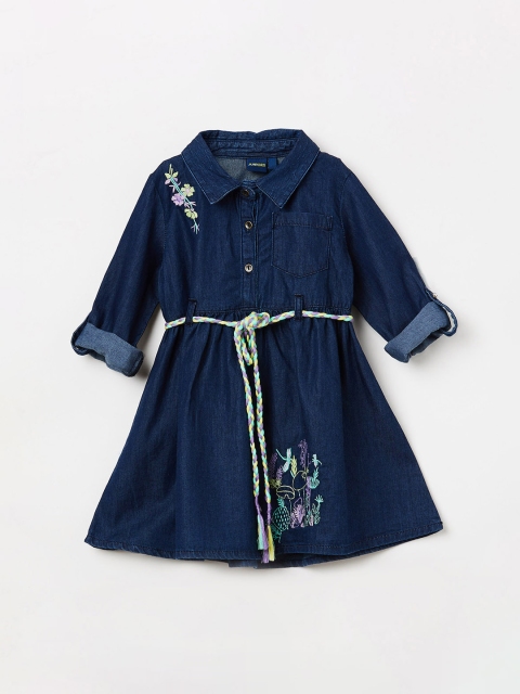 

Juniors by Lifestyle Girls Navy Blue Embroidered Shirt Denim Dress
