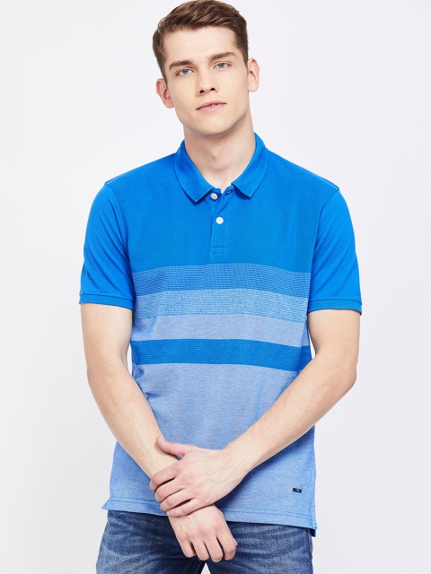

CODE by Lifestyle Men Blue Striped Polo Collar T-shirt