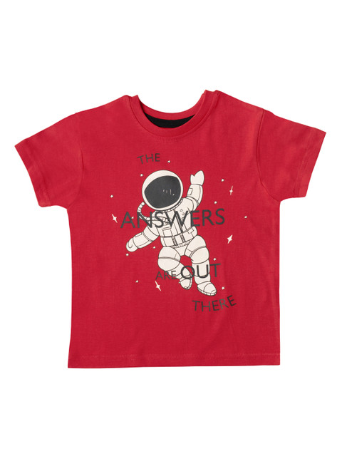 

Kid Studio Boys Red & White Printed Round Neck T-shirt