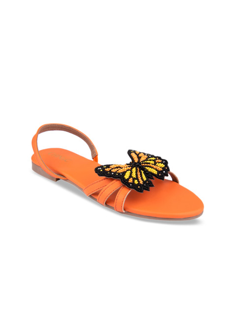 

CHINI C Women Orange Embellished Open Toe Flats