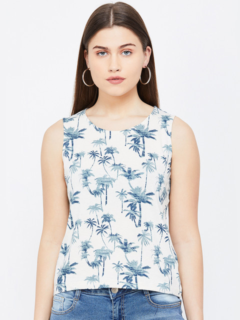 

Fame Forever by Lifestyle Women Off-White Tropical Print Pure Cotton Top