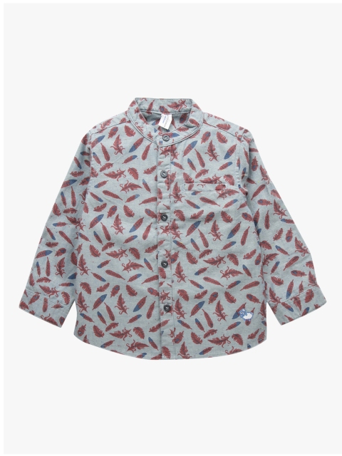 

ZERO THREE Boys Grey & Red Regular Fit Printed Casual Shirt
