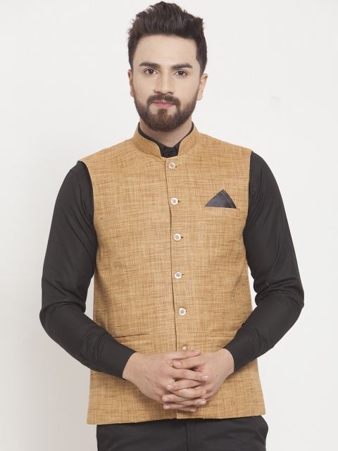 

KLOTTHE Men Beige Solid Satin Nehru Jacket