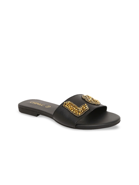 

CHINI C Women Black Embellished Open Toe Flats