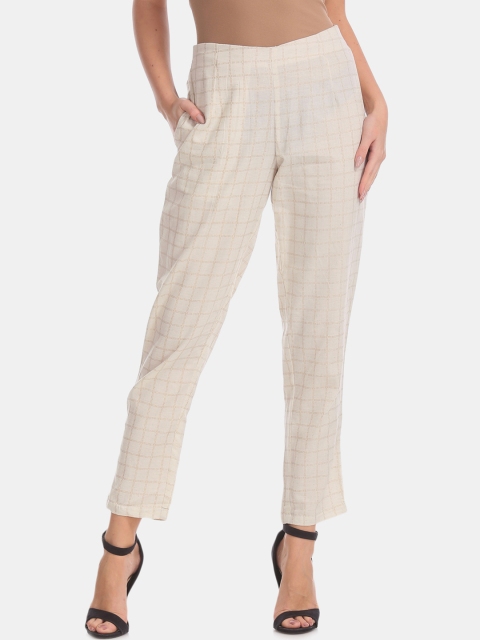 

Bronz Women Beige Regular Fit Checked Cigarette Trousers