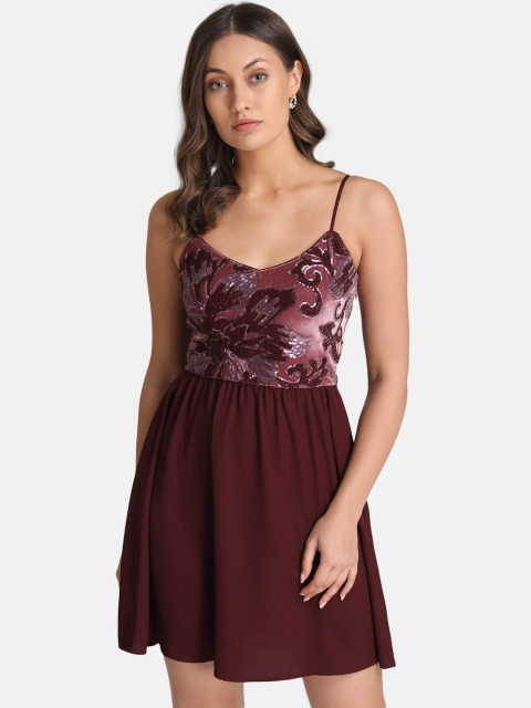 

Kazo Women Maroon Embellished Fit and Flare Dress