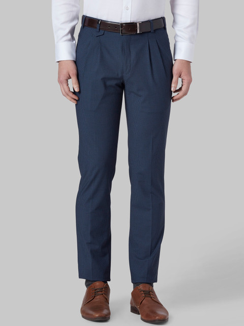 

Park Avenue Men Navy Blue Slim Fit Checked Formal Trousers