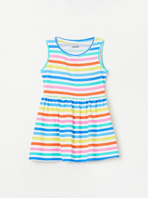 

Juniors by Lifestyle Girls White & Blue Candy Striped Fit and Flare Dress