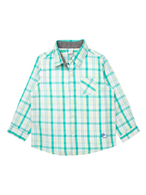 

ZERO THREE Boys Green & White Regular Fit Checked Casual Shirt