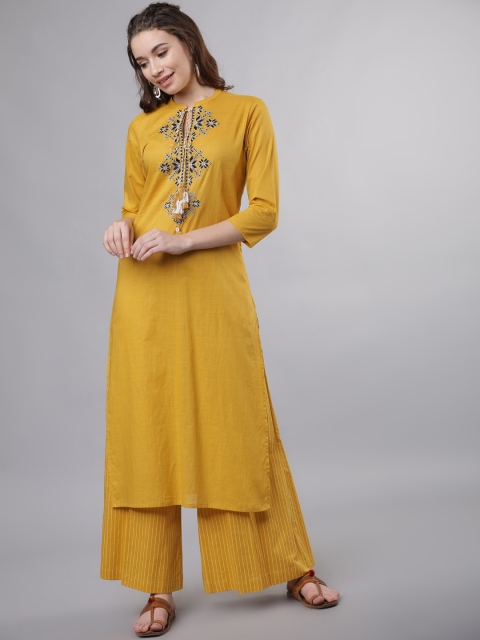

Vishudh Women Mustard Yellow Solid Kurta with Palazzos