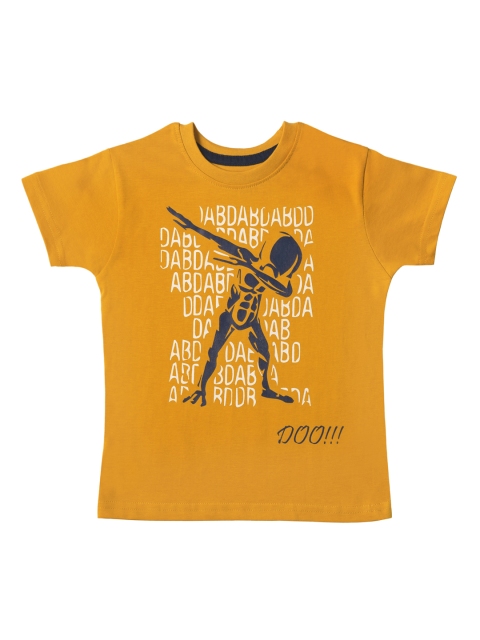 

Kid Studio Boys Mustard Yellow Printed Round Neck T-shirt