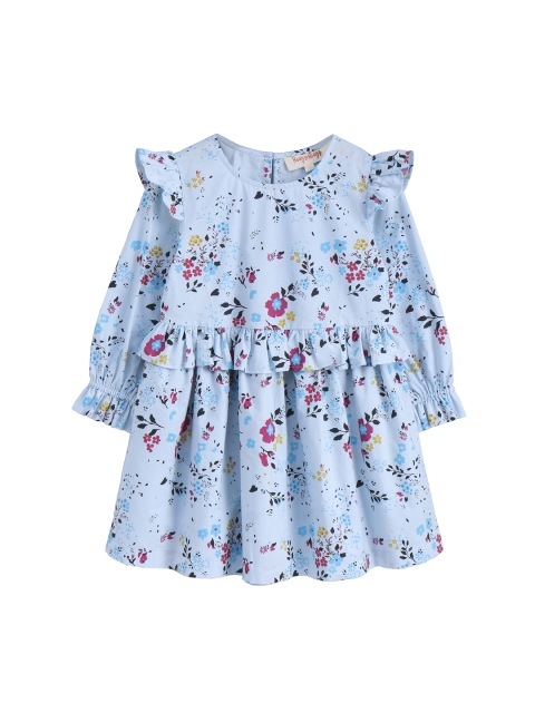 

Hugsntugs Girls Blue Printed Fit and Flare Dress