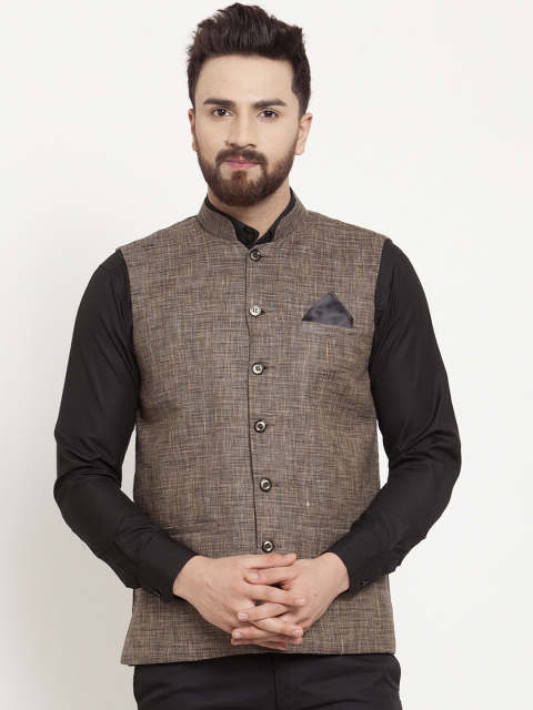 

KLOTTHE Men Brown Solid Pure Cotton Nehru Jacket