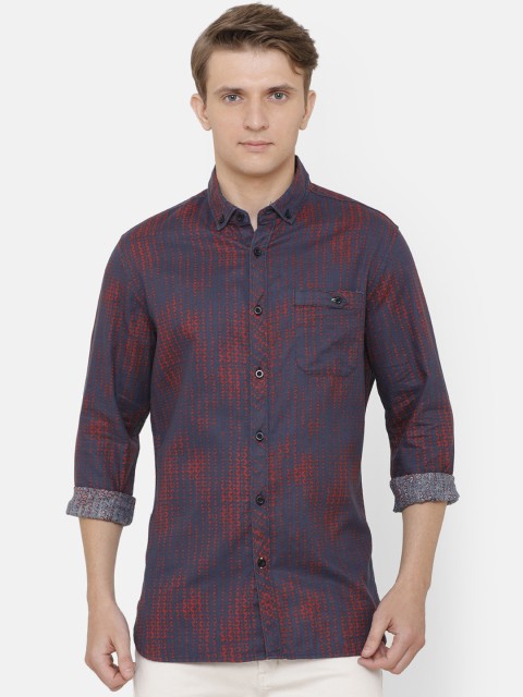 

AweTRend Men Navy Blue & Red Slim Fit Printed Casual Shirt