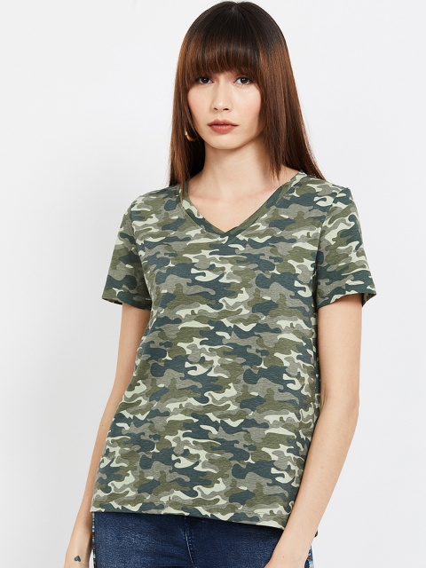 

Fame Forever by Lifestyle Women Olive Green Camouflage Top