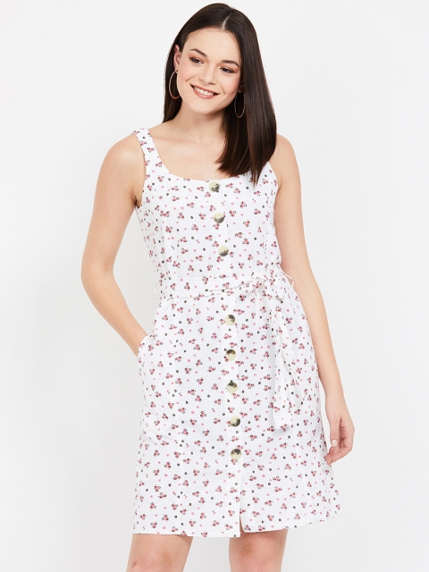 

Bossini Women White & Red Floral Printed A-Line Dress