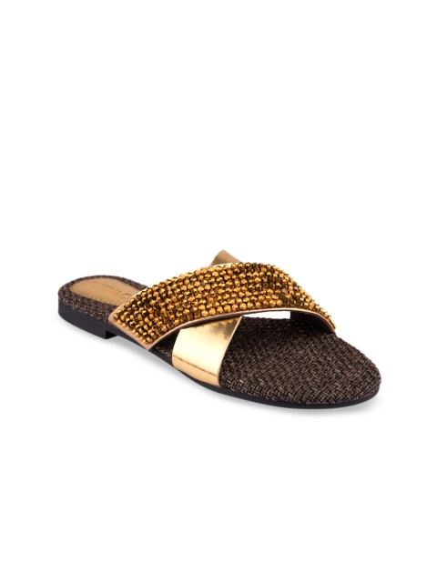 

CHINI C Women Gold-Toned Embellished Open Toe Flats