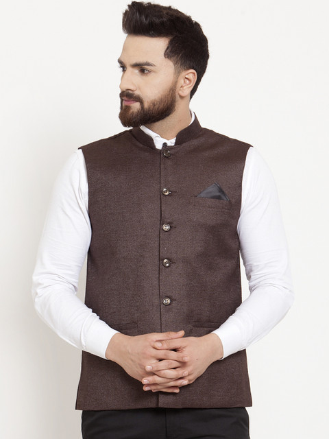 

KLOTTHE Men Brown Solid Nehru Jacket