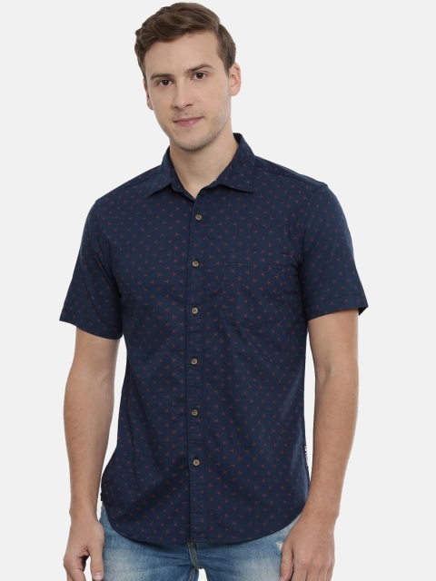 

IMYOUNG Men Navy Blue Slim Fit Printed Casual Shirt