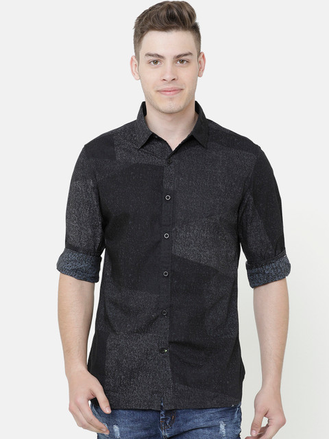 

AweTRend Men Black & Grey Slim Fit Colourblocked Casual Shirt