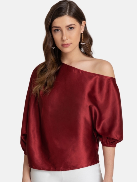 

Kazo Women Maroon Solid Bardot Top