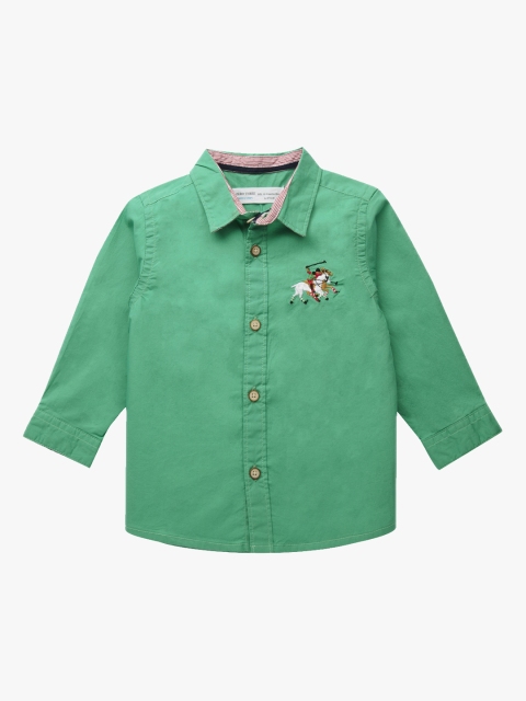 

ZERO THREE Boys Green Regular Fit Solid Casual Shirt