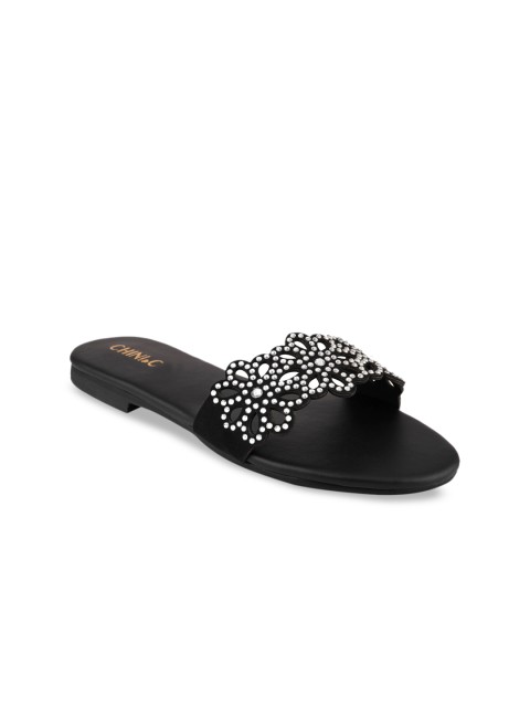 

CHINI C Women Black Embellished Open Toe Flats