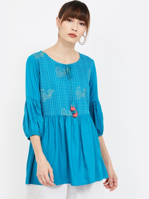 

Colour Me by Melange Teal Blue Printed Tunic