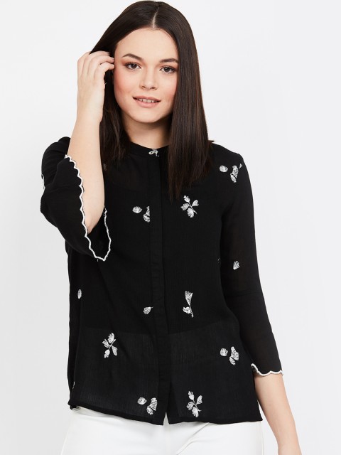 

Bossini Women Black & White Embroidered Shirt Style Top