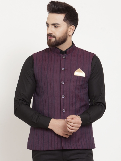 

KLOTTHE Men Purple Striped Nehru Jacket