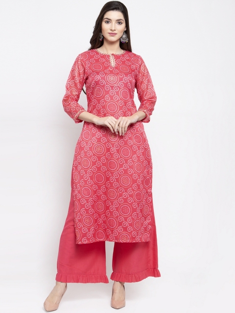 

Bhama Couture Women Pink Printed Kurti with Palazzos
