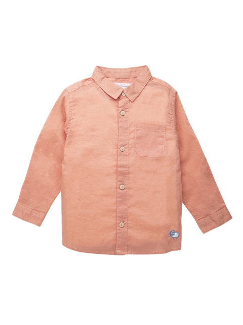 

ZERO THREE Boys Peach-Coloured Regular Fit Solid Casual Shirt